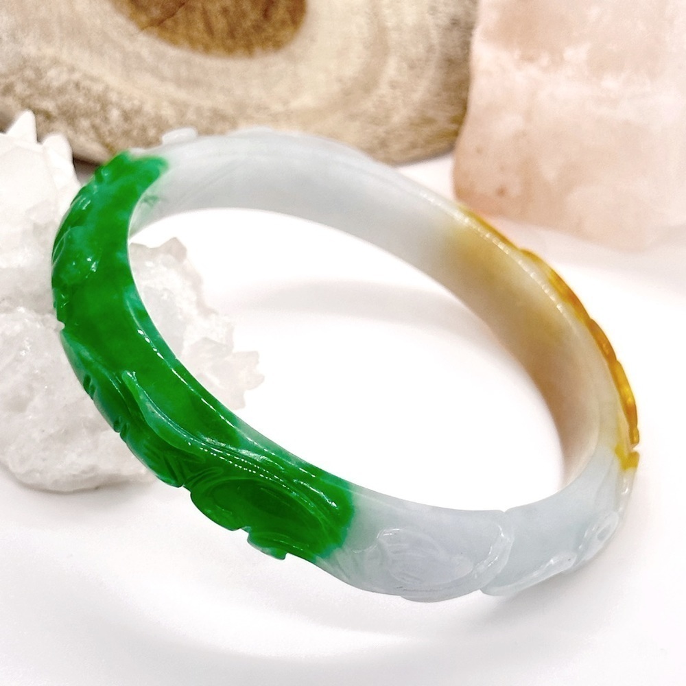 MULTICOLOR Jadeite Jade Chinese Hand Carved 59mm Bangle Bracelet